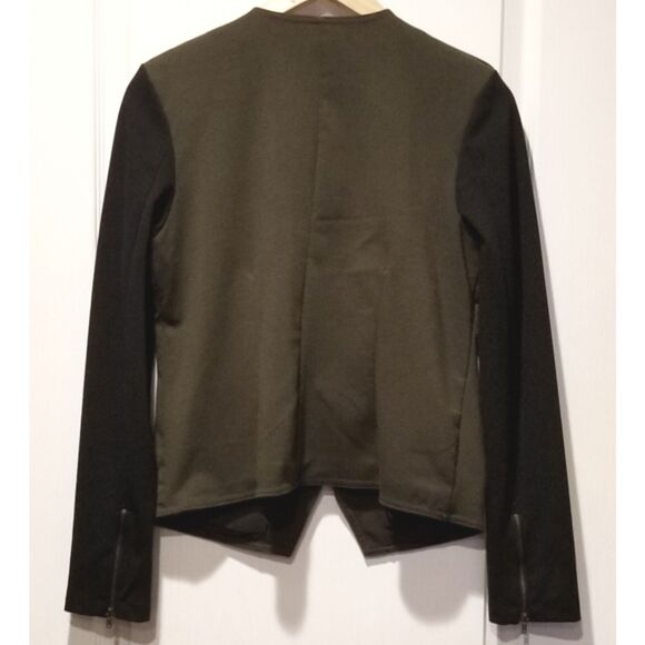 Mossimo Black Green Asymmetrical Zipper Moto Knit Jacket Size Small S/P - Picture 3 of 5